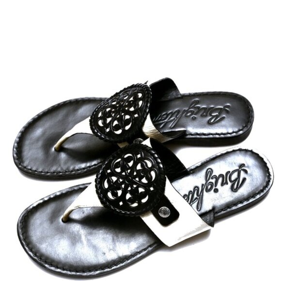BRIGHTON Alexa Leather Black & White Sandals / Flip Flops/ Thongs Size 9.5 - Picture 15 of 16